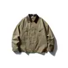 Roupas Vintage 2025 Outono Nova Marca Tendência Retro Japonesa Cor PU Bloco de Cores Gola Lapela Jaqueta de Trabalho Casaco Solto Masculino