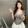 Deseo Puro Ballet Estilo Bm Halter Falso Dos Piezas Camiseta de Manga Corta para Mujer Verano Estilo Caliente Cintura Ajustada Hermosa Top de Chica Caliente