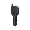 Cargador de coche 30W carga superrápida con cable retráctil Tipo-C integrado y adaptador de encendedor de cigarrillos USB 2 en 1