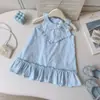 Vestido Bordado de Verano Nuevo Estilo para Niñas 2026 Vestido de Tirantes sin Mangas con Lazo Cuello Halter Vestido de Princesa con Volantes