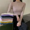 Al por mayor Hongo Negro Borde Medio Cuello Alto Tejido Capa Base Top Mujer Otoño Invierno Ajustado Manga Larga Ropa Interior Suéter Versátil Elástico Superior