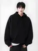 Suéter com capuz versátil de inverno, blusa de tricô da moda de caimento solto, peça de vestuário externa masculina com toque de alta qualidade