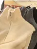 Colete de Lã Espesso com Zíper Parcial e Design Moderno em Camadas, Sem Mangas, Tricotado, Soltinho, Gola Alta, para Mulheres no Outono e Inverno