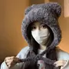Chapéu de Inverno à Prova de Frio com Circunferência de Cabeça Grande, Bola de Pelúcia Pendurada, Chapéu Fofo com Proteção para Orelhas para Mulheres, Proteção para Orelhas, Veludo, Cor Combinada Espessa, Chapéu para Exterior