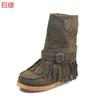 2021 Giant Ti Desejo de Inverno Manga Plana Tamanho Grande Bolsa de Costura Estilo Étnico Botas de Algodão Botas de Couro Femininas