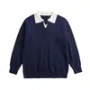 Suéter de Punto Holgado Versátil para Hombre Yidao Vintage Otoño 2026 Nuevo Estilo Japonés Bloque de Color Cuello Solapa Patchwork