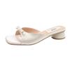Sandalias de Tacón Alto con Lazo de Estilo Francés Brisa Nocturna Zapatillas de Hada Suaves para Mujer Verano para Exterior Recién Llegadas Tacón Grueso