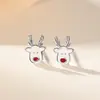 Pendientes de Plata de Ley S925 Estilo Navideño de Papá Noel Reno para Mujer Árbol Pequeño Hongo Nudo Navideño Pendientes de Oso