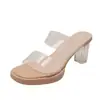 Sandalias de plataforma sexy con diseño de tacón grueso de cristal transparente, nuevo estilo de verano para discoteca, escenario, pasarela, tacones altos.