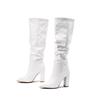 En stock-Botas de Invierno 2024 para Mujer, Estilo Europeo y Americano, con Tacón Grueso Puntiagudo, Hasta la Rodilla