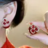 Brincos Grandes de Pérola com Flor de Zircônia Vermelha para Mulheres 2025 Novo Estilo Quente Brincos de Alta Qualidade Joias de Orelha Únicas e Bonitas