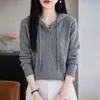 Suéter de punto liso con capucha para mujer de primavera y otoño, corte holgado, hombros caídos, estilo relajado, suave y agradable para la piel, top casual de manga larga
