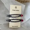 Pinza para el pelo con diseño de cuadros rojos, hueco, con flequillo, estilo universitario, versátil, para flequillo, accesorio para el cabello para mujer