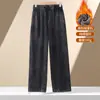 Atacado transfronteiriço 500g calça de moletom masculina pesada de perna reta, outono e inverno lavada com aspecto desgastado forrada com fleece com cordão calça casual