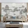 Papel de parede paisagem chinesa moderno novo Estilo de conceito artístico elegante de Pavilhão Mural tecido para parede de fundo de sofá da sala de estar papel de parede da sala de chá