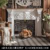 Chimenea retro americana, mueble decorativo para sala de estar, estilo villa francesa, blanca, desgastada, tallada, chimenea falsa, fondo para fotografía de hogar