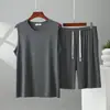 Conjunto de dos piezas de verano para hombre, chaleco fino y shorts de modal para casa, corte holgado casual talla grande, se puede usar para salir