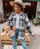 Ins Celebridad de Internet Otoño Calle Elegante Europeo y Americano Manga Larga Solapa Suelta Camisa de Cuadros para Mujer Chaqueta de Largo Medio