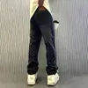 2024 Jacquard Full Print High Street Fashion Brand Ins Design Sense Jeans Loose Straight Washed Wide-Leg Calças Compridas