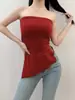Top sin tirantes con almohadilla para el pecho de oscilación lateral irregular, top base sin mangas con cintura elástica plisada de verano, chaleco