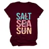 Sal mar sol agua Amazon Wish Comercio Electrónico Transfronterizo Moda Temperamento Camiseta de Manga Corta con Cuello Redondo para Mujer