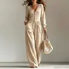Outono de 2026 Novo Roupa Feminina Cruzada Europeia e Americana Estilo Casual de Férias Macacão Liso com Decote V e Bolsos