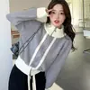 Cardigã de tricô com zíper bidirecional para mulheres, estilo coreano, peça externa da moda com design único, jaqueta suéter color blocking de gola alta nicho