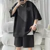 Patrón de Textura Pesada Jacquard de Carretera Conjunto Deportivo para Hombre Verano Delgado Adolescente Manga Corta Pantalones Cortos Conjunto de Dos Piezas