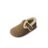 Zapatos Birkenthal de Cuero Vintage Estilo Occidental Zapatos Peludos Mocasines Versátiles Ropa de Abrigo Otoño e Invierno Zapatos de Algodón Forrados de Polar Zapatos de Capa Única con Suela Suave para Mujer