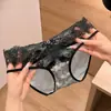Ventas Directas de Fábrica Superventas Transfronterizos Calzones de Encaje Estampado de Leopardo para Mujer Sexy Malla Hueca Puro Deseo de Mujer de Tiro Bajo