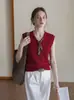 Bufanda de seda roja lujosa y elegante, camiseta sin mangas tejida para mujer, top tipo chaleco de seda helada de verano, moderno y elegante