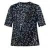 Camiseta de Malla de Cuello Alto a Media Manga para Tallas Grandes, Camiseta Interior para Mujer, Nueva de Verano 2023, Estampada, Ajustada, de Manga Corta