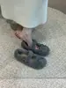 Lindos zapatos planos peludos de estilo hada, redondos, con lazo, para otoño e invierno, versátiles y cálidos mocasines de algodón con forro polar añadido