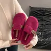 Sapatos estilo Birkenstock de sola grossa, bico fechado, meio de calçar, chinelos de algodão para mulheres, uso externo, novo estilo 2026, outono/inverno, com pelúcia, de calçar, sapatos de algodão peludos