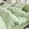 Roupa de Cama Pode Dormir Nu Conjunto de Quatro Peças Cor Pura Algodão Lavado Lençóis de Cama Capa de Edredom Lençóis de Cama Conjunto de Três Peças para Dormitório Estudantil 4