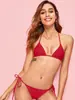 Novo Maiô Transfronteiriço Feminino Biquíni Sexy de Três Pontos Cor Sólida Alça Dividida Europeu e Americano Maiô Amazon
