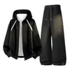 Novo conjunto casual de outono e inverno para homens, feito de algodão chinês, inclui uma moletom com capuz de 320 gramas e calça comprida