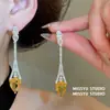 Galhos Dourados Brilham~Brincos de Zircônia com Pingente de Gota Banhados a Ouro Real 18K Brincos Estilo Corte Francês com Senso de Design Brincos para Atacado