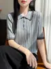 Nuevo Suéter de Punto de Lana para Mujer Otoño 2026, Corte Holgado, Canalé, Bloque de Color, Cuello Polo, Manga Corta, Suéter Casual para Mujer