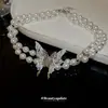 Collar de Cadena para el Cuello de Mariposa de Perlas de Doble Capa Francés Moda Estilo de Entrada de Lujo Cadena para la Clavícula Collar Nuevo Joyería para Mujer Sentido de Alta Gama