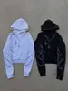 Sudadera Corta con Capucha Estampado de Cruz con Letras Florales High Street, Abertura Lateral, Anilla Metálica, Sudadera Unisex