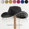 Sombrero de Vaquero Occidental Negro con Flecos de Pedrería de Alta Venta Transfronteriza Estilo Chica Popular Europea y Americana Sombrero para Fiesta y Escenario