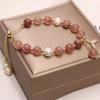 Pulsera de Perlas Naturales de Agua Dulce para Mujer Cristal de Fresa Flor de Durazno Pulsera Cola de Pez Cuentas de Transferencia para Novias Se Puede Jalar