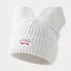Chapéu de Lã Tricotado Moda Orelha de Gato Porco Listrado Europeu e Americano Chapéu Quente Outono e Inverno Etiqueta Marca Tendência Unissex Chapéu para Frio Atacado