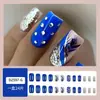 Patches Azuis para Manicure Mais Vendidos na Europa e América, Patches para Unhas de Alta Qualidade com Borda Prateada, Unhas Usáveis Contrastantes em Azul e Prata com Apliques de Diamante