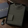 Suéter masculino de cashmere, malha grossa de 7 pontos, gola alta discreta, cor sólida, estiloso e simples, estilo de negócios leve, suéter de tricô pulôver