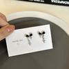 Aretes de Lazo Negro Estrella de Cuatro Puntas Aguja de Plata S925 para Mujer Lujo Ligero Elegante Aretes Elegantes Moda Elegante Aretes Dulces