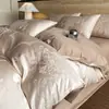 Conjunto de Quatro Peças de Algodão Puro de Alta Qualidade Classe A 100s Toque de Luxo Leve Lençol de Cama de Algodão de Fibra Longa Capa de Edredom Conjunto de Três Peças 100% Algodão Jacquard de Cetim
