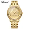 Vendedor Quente Transfronteiriço Calendário Duplo Dia dos Namorados Relógio Luminoso Fabricante Atacado Comércio Exterior Ouro Diamante Incrustado Pulseira de Aço Relógio de Quartzo
