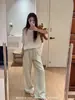 2636 # Marca Coreana Grau A 100% Algodão Gaze Dupla Xadrez Calça de Pijama Casual para Mulheres, Primavera e Verão Confortável Casual Solta Versátil Calça Longa